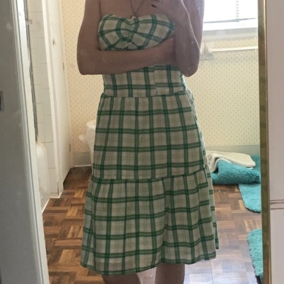 Guess Green and Yellow Strapless Plaid Dress S/P - Picture 5 of 6